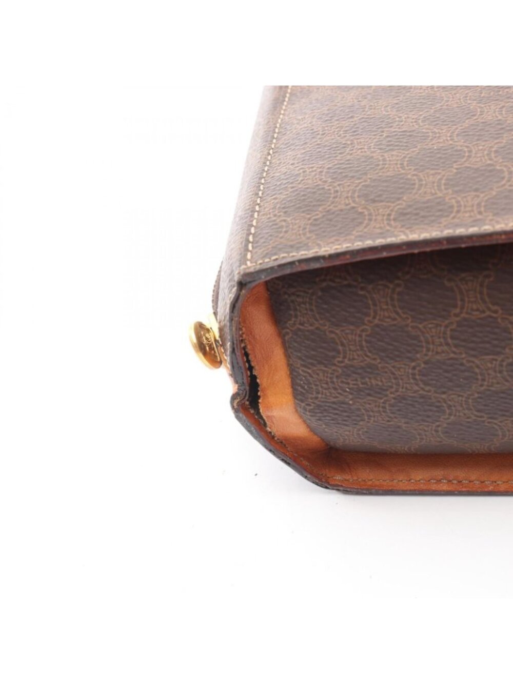 Celine Handbag Macadam Round Charm Dark Brown Canvas Leather Hand - Picture 9 of 13
